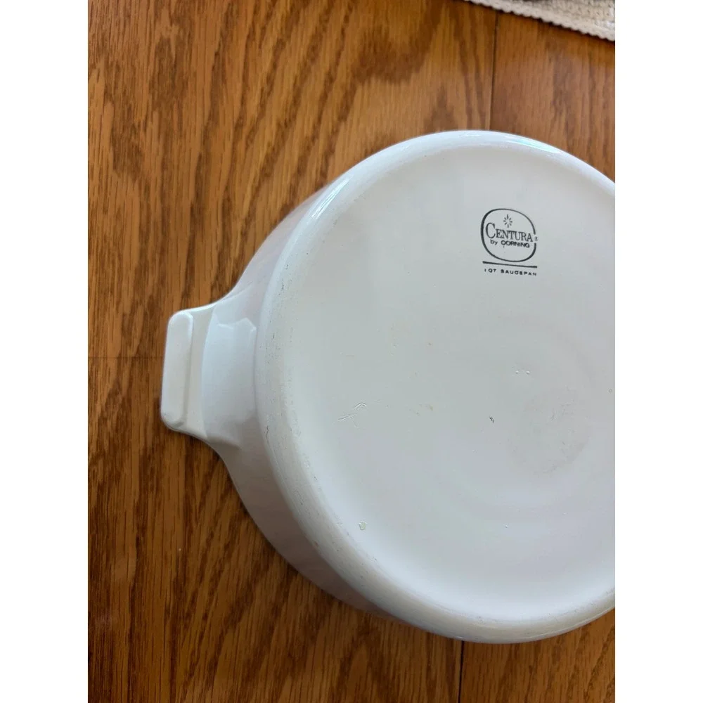 Centura by Corning 1 Quart Saucepan White with Pyrex C-5-C Glass Lid Vintage MCM